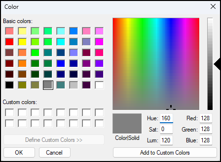 Image of define custom color dialog box